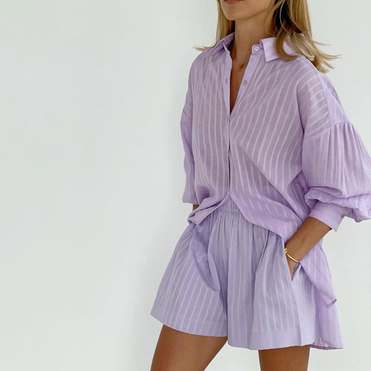 Yselia - Lätt Knapp-up och Shorts Set