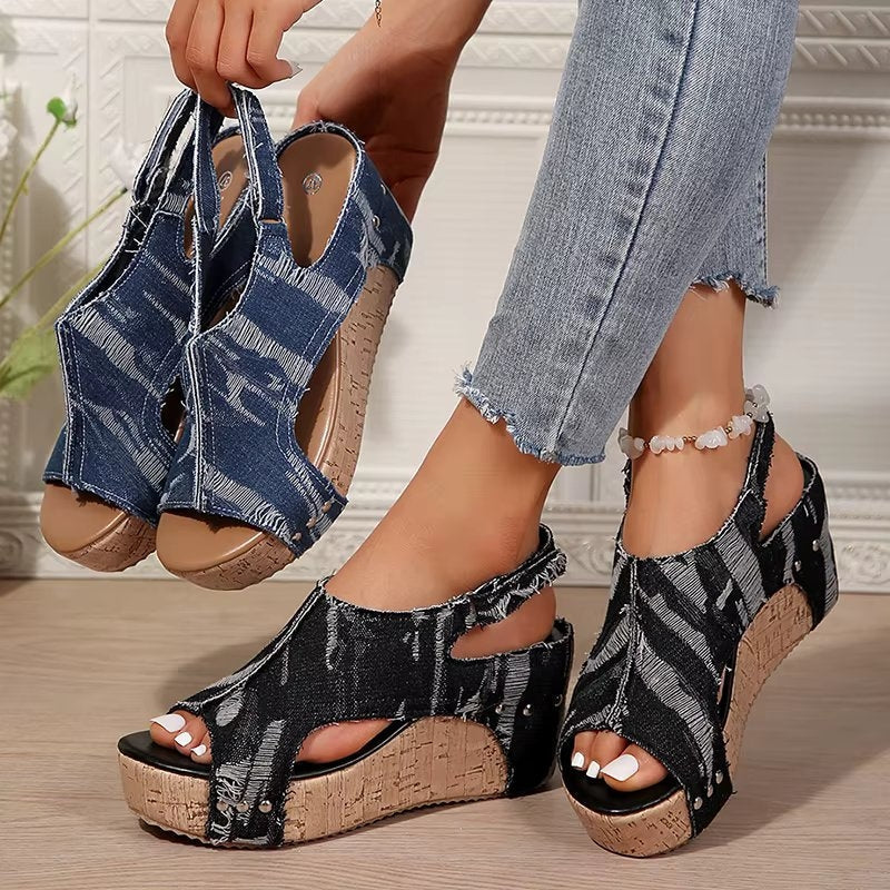 Deni | Klacksandaler i Kork och Denim