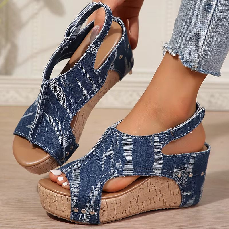 Deni | Klacksandaler i Kork och Denim